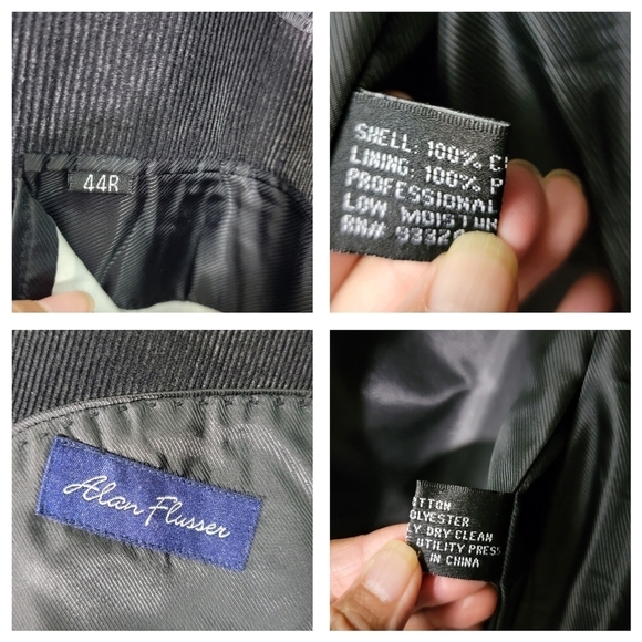 Alan Flusser Men's Black Corduroy Sport Coat Sz 44R Two Button Single Breasted - Picture 11 of 12
